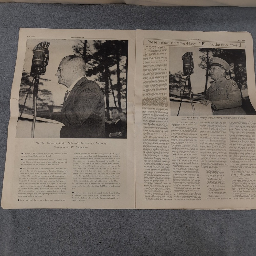 2 Avondale Sun Newspapers 1943 WWII Mill WINS Army-Navy Production Award Alabama - Picture 8 of 8
